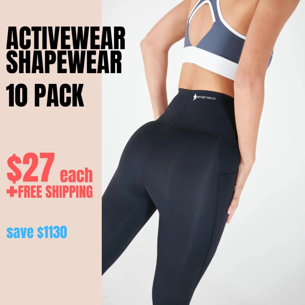 High-waisted black athletic leggings with white sports bra in Activewear and Shapewear 10 Pack
