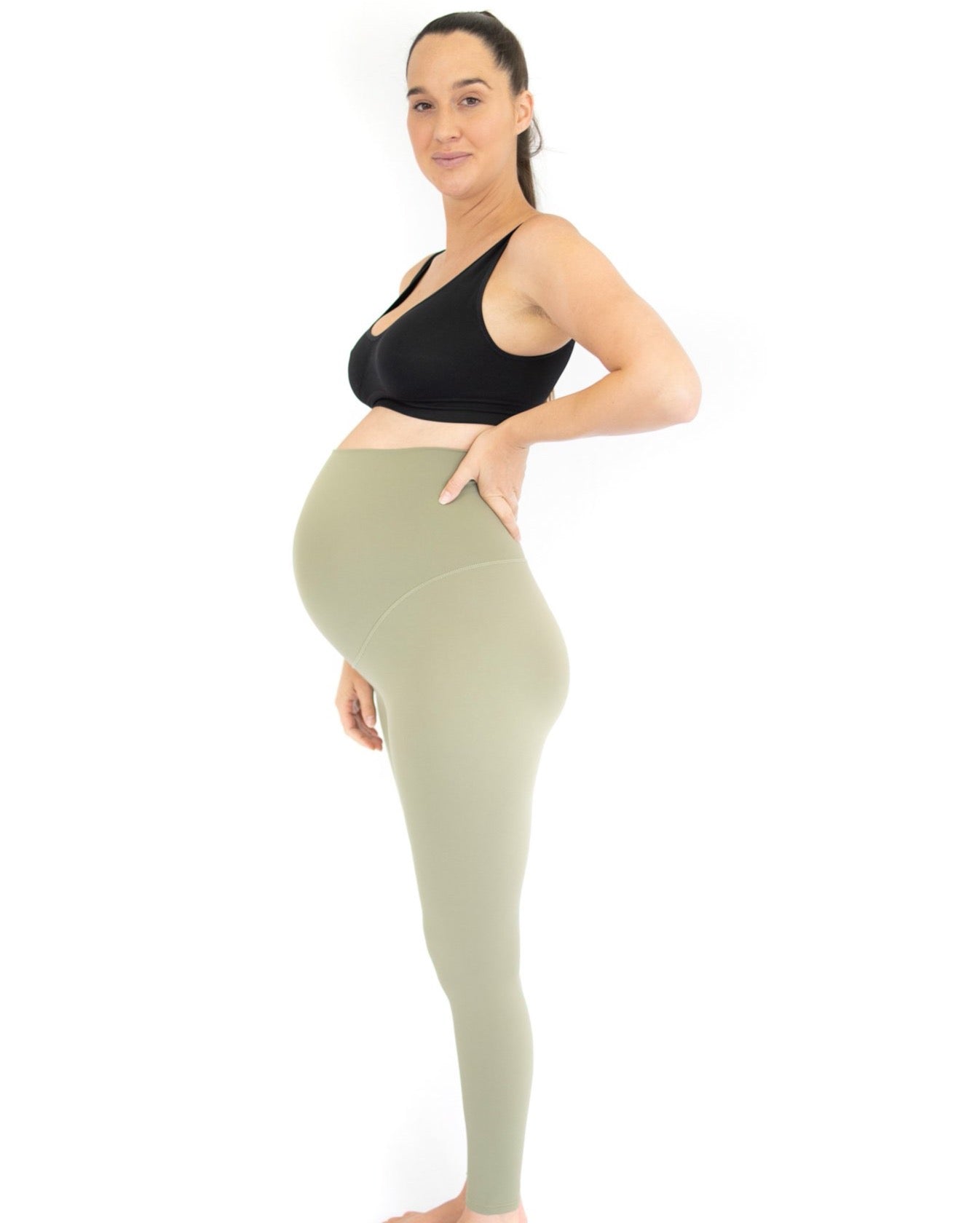 Emama Maternity Leggings - Olive - Full Length