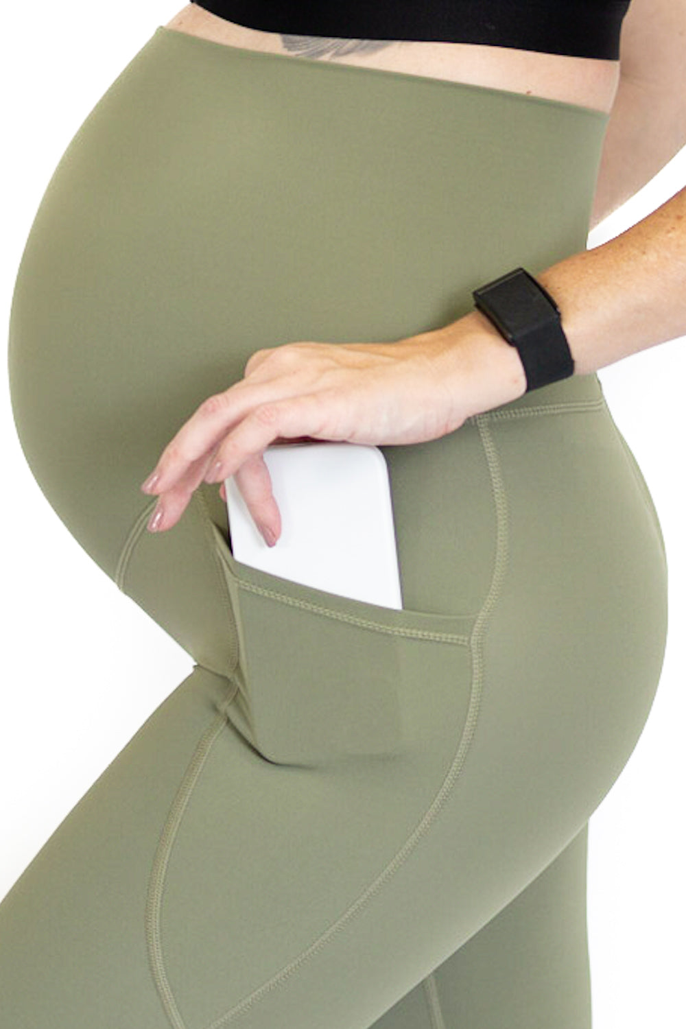 3/4 Maternity Leggings + Pockets - Olive